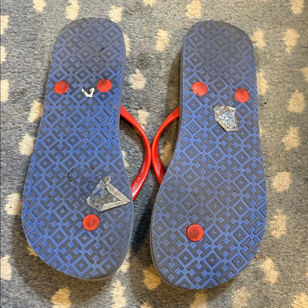 Tory Burch Red and Blue Flip Flops